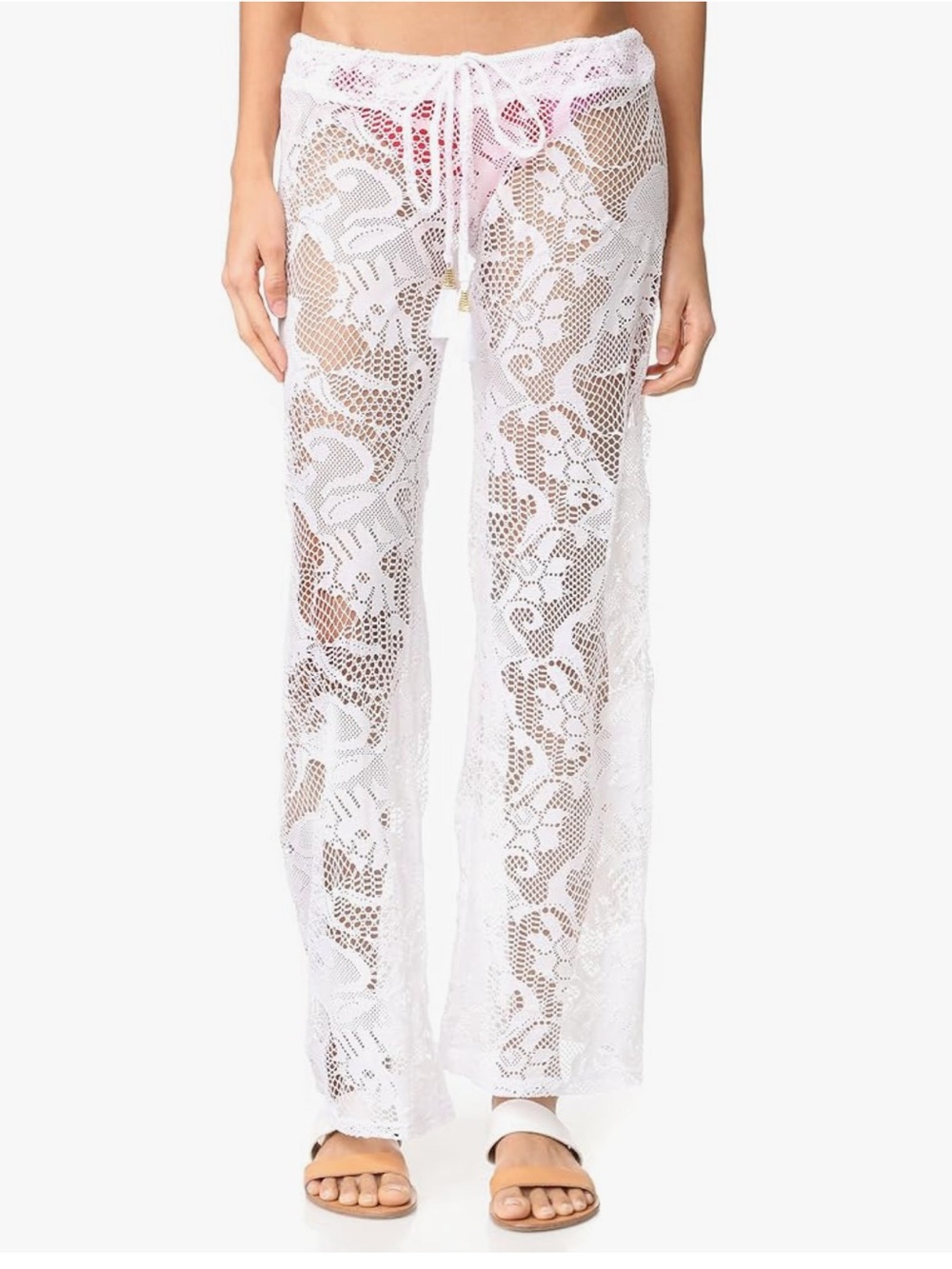 PilyQ Women's Waterlily Flora Lace Pant Cover Up in white size M/L